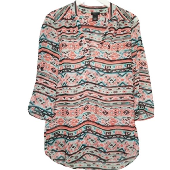 Rue21 Tops - Rue21 | Aztec Print Sheer Tunic Tab Sleeve